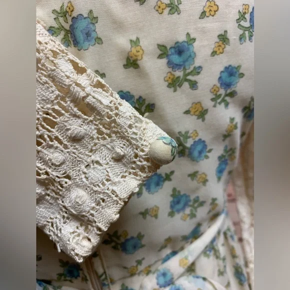 Vintage Floral High Neck Crochet Long Sleeve Prairie Dress